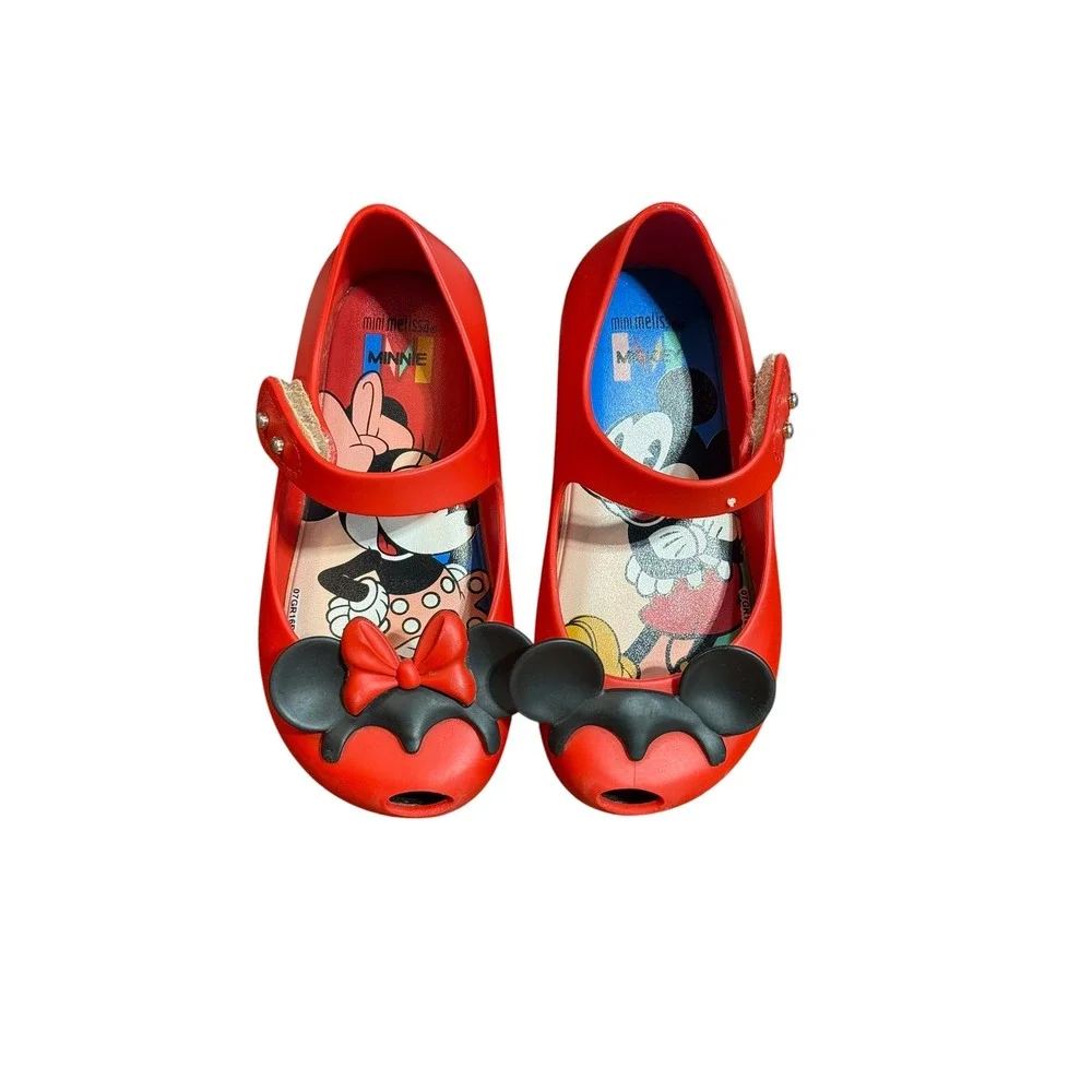 Mini Melissa Mary Jane Shoes Kids Mickey Minnie Mouse Red Jelly Flats US 8